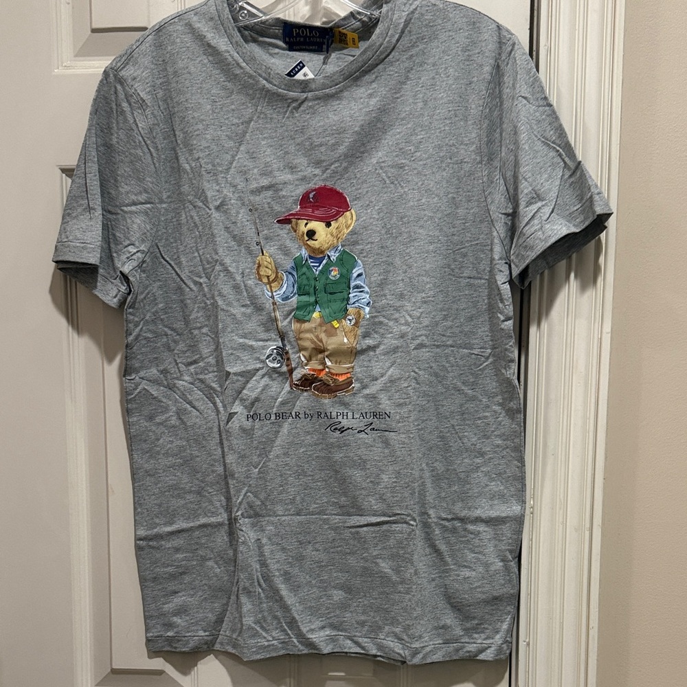 Polo by Ralph Lauren Men’s Gray T-Shirt with Bear Graphic